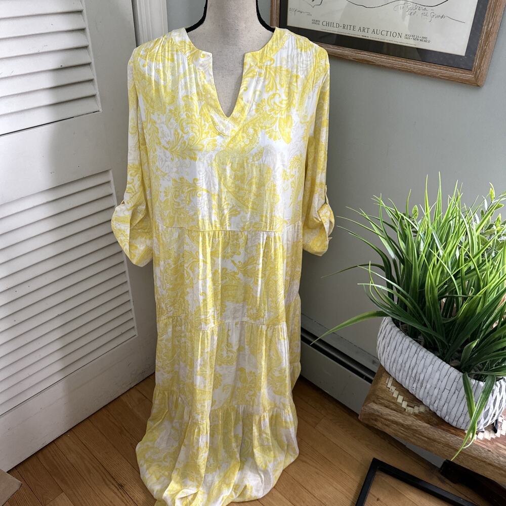 Chico's Yellow and White Floral-Print Maxi Dress